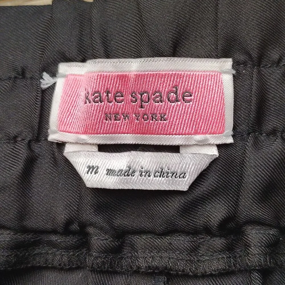 Kate Spade Rose Border Silk-Blend Wide Leg Pants Medium Black Red